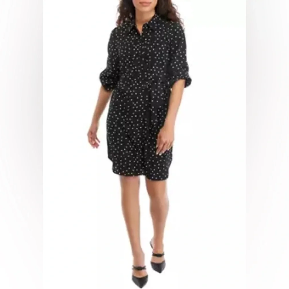 The Limited Black Ivory Polka Dot  Belted Collar Shirtdress ‎ MP